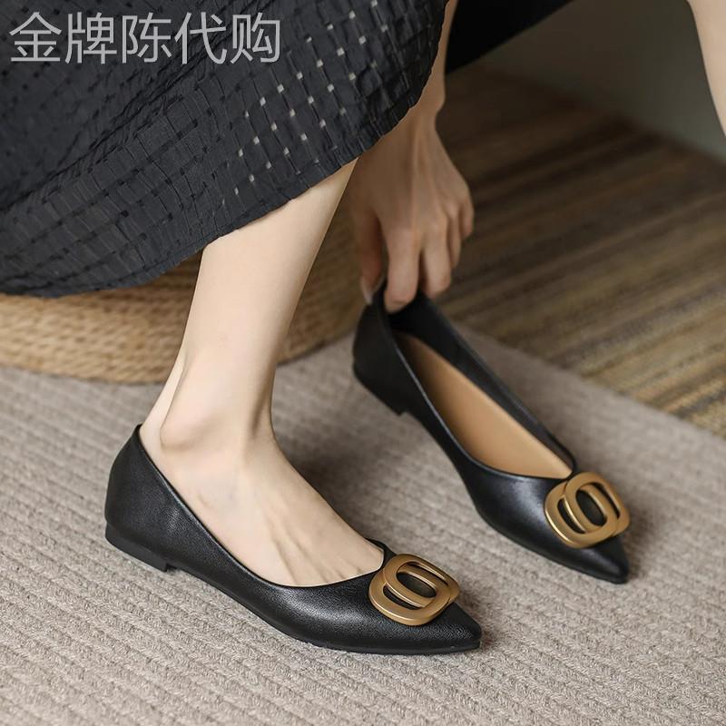 真皮单鞋女2025夏季新款外穿小羊皮尖头浅口法式高级感平底工作鞋