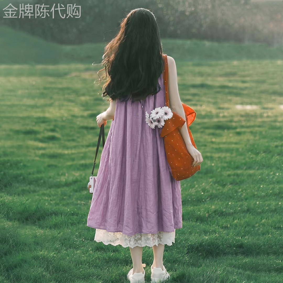 法式气质紫色背心连衣裙女2026夏季新款独特绝美巨好看无袖长裙子