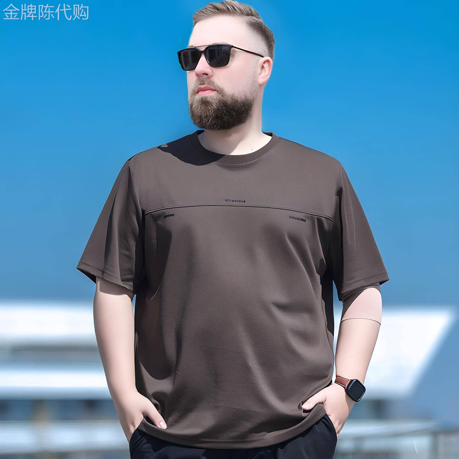 法国JENNI TENNO短袖t恤男士夏季丝光棉圆领胖子加肥加大码宽松