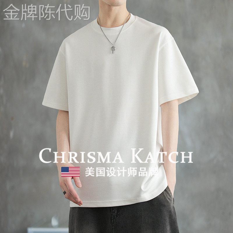出口美国Chrisma Katch~圆领半袖男宽松上衣高级感简约体恤衫T