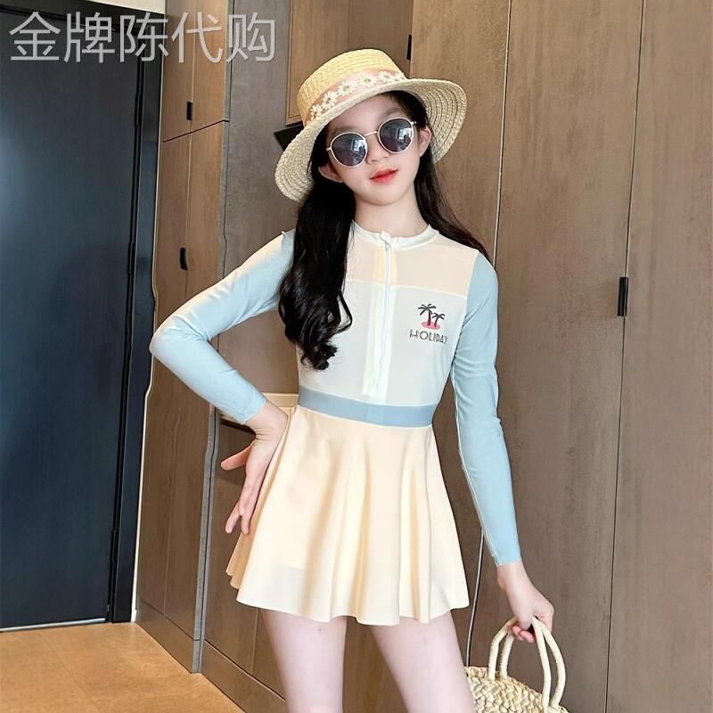 韩国Uamtor女童泳衣2026新款夏季儿童长袖防晒游泳衣女孩海边泳装