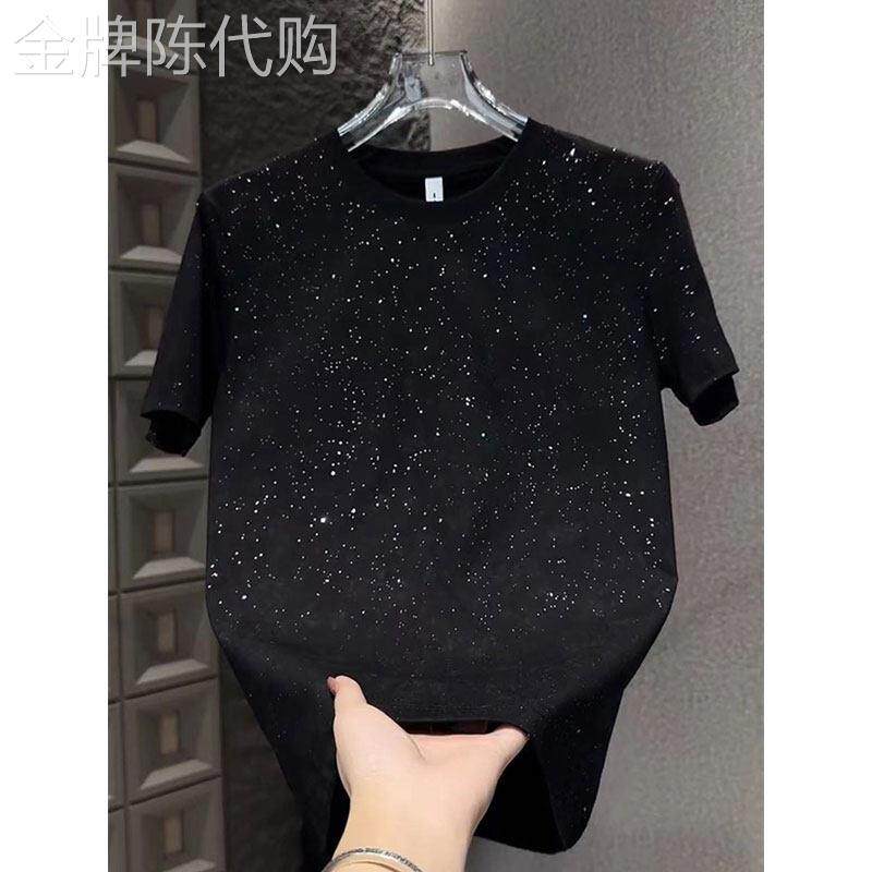 MK黑色圆领短袖T恤男2026夏季新款高端满天星休闲百搭男士上衣