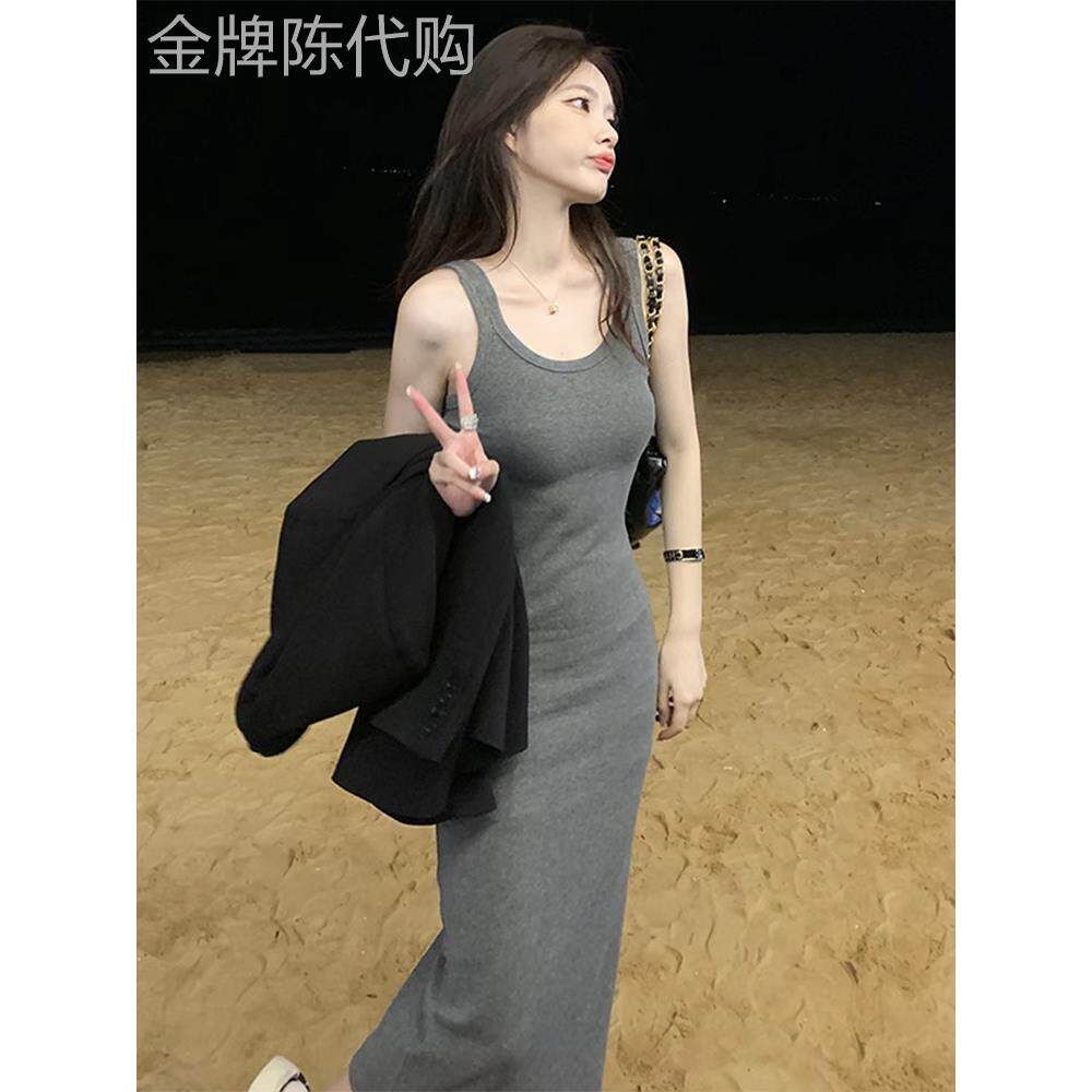U领吊带裙女装2026夏季新款内搭收腰显瘦纯欲风辣妹包臀长裙