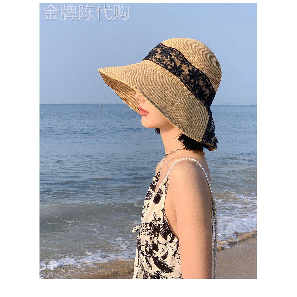 日本拉菲草大檐太阳帽草帽女夏季可折叠防晒显脸小防紫外线遮阳帽