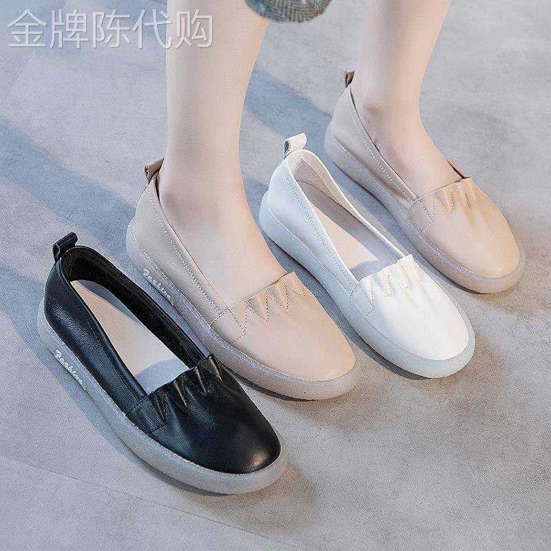 真皮单鞋女2025新款夏季牛筋底大码休闲百搭时尚妈妈平底孕妇鞋潮