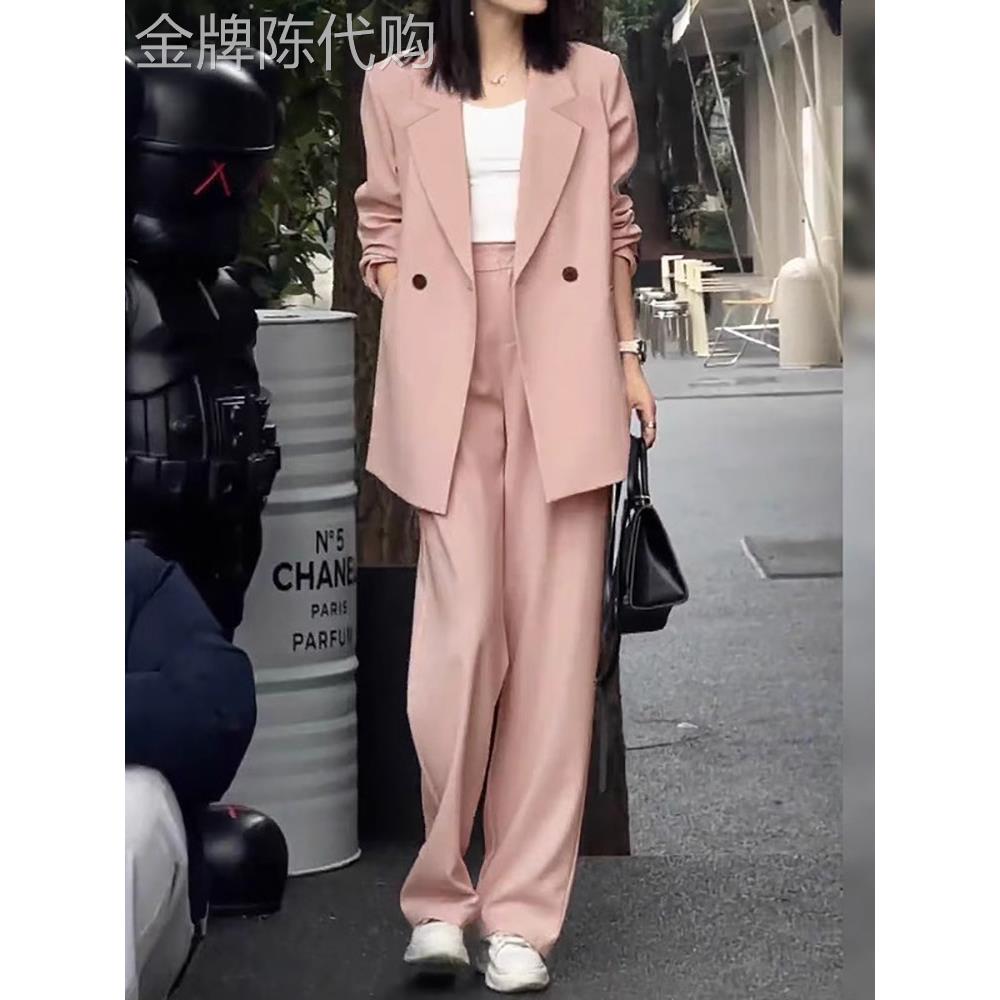 潮牌大码胖妹妹m西装外套阔腿裤套装女2025春秋休闲宽松西服200斤