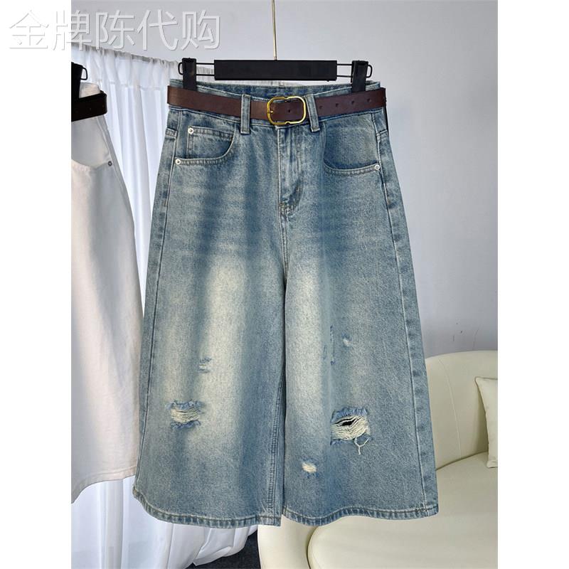 潮牌时尚破洞七分裤女夏季薄款2026超火新款高级感超好看牛仔短裤