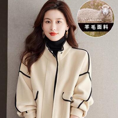 春秋毛呢羊毛针织开衫外套女2025新款短款加厚棒球服宽松夹克上衣