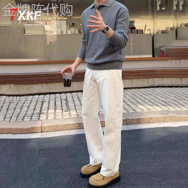 轻熟风白色直筒牛仔裤男士2026新款春季通勤男裤阔腿休闲裤子男款