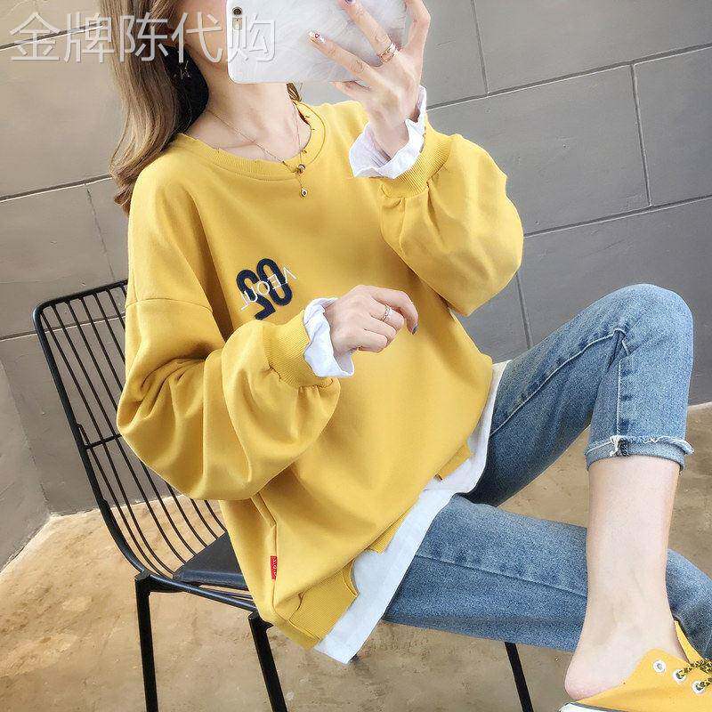 潮牌卫衣女春秋季2025新款潮宽松韩版bf中长款薄款假两件长袖上衣