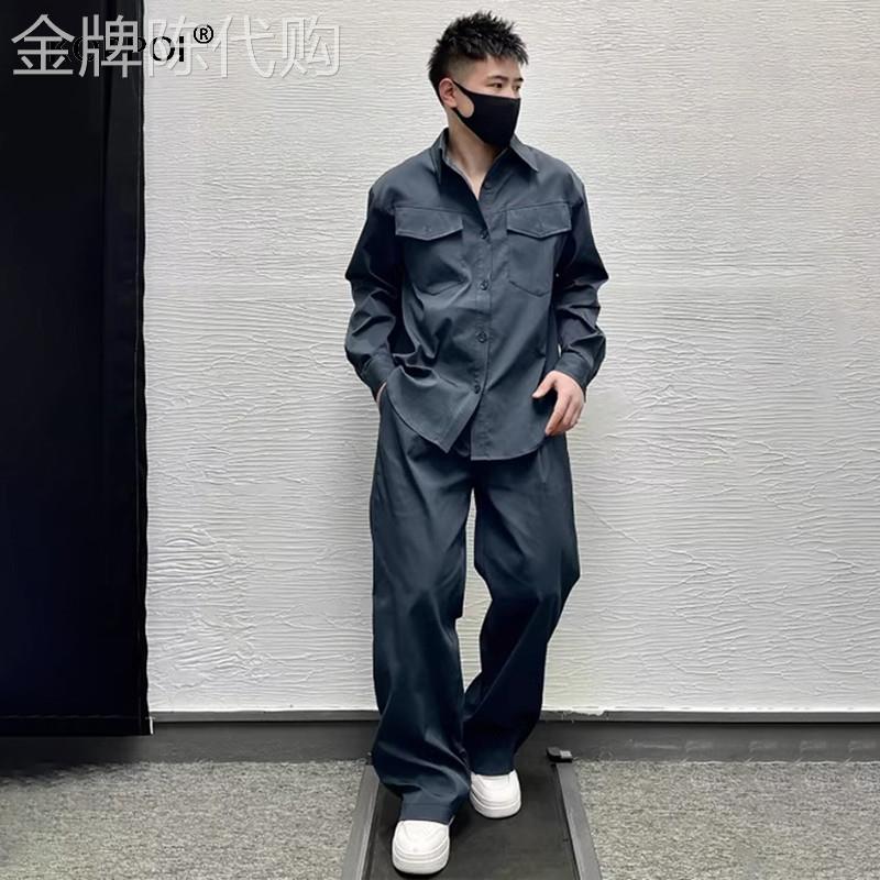 轻奢男士高级感衬衫套装2026春秋季时尚帅气宽松直筒长裤两件套潮