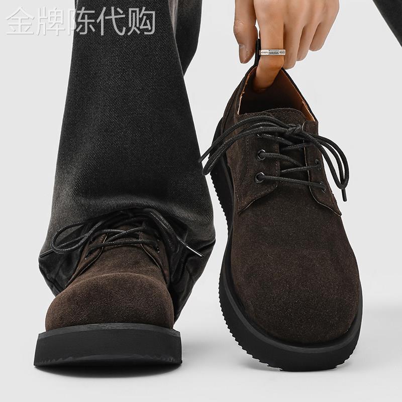 潮牌新款软面平底工装鞋男韩版潮流时尚高端简约纯色大头休闲皮鞋