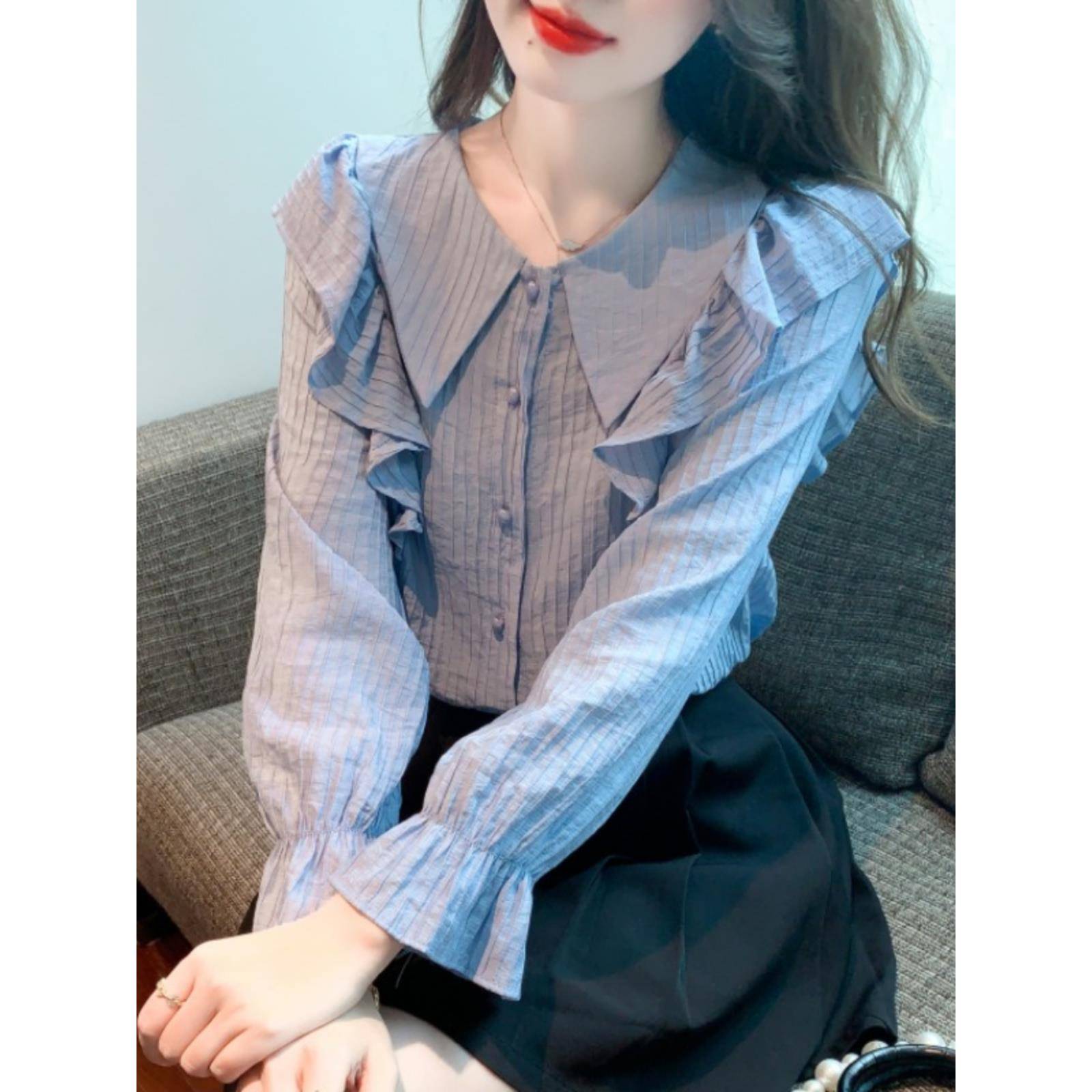 香港TIMO娃娃领雪纺衬衫春秋女装2025年爆款洋气小衫减龄漂亮上衣