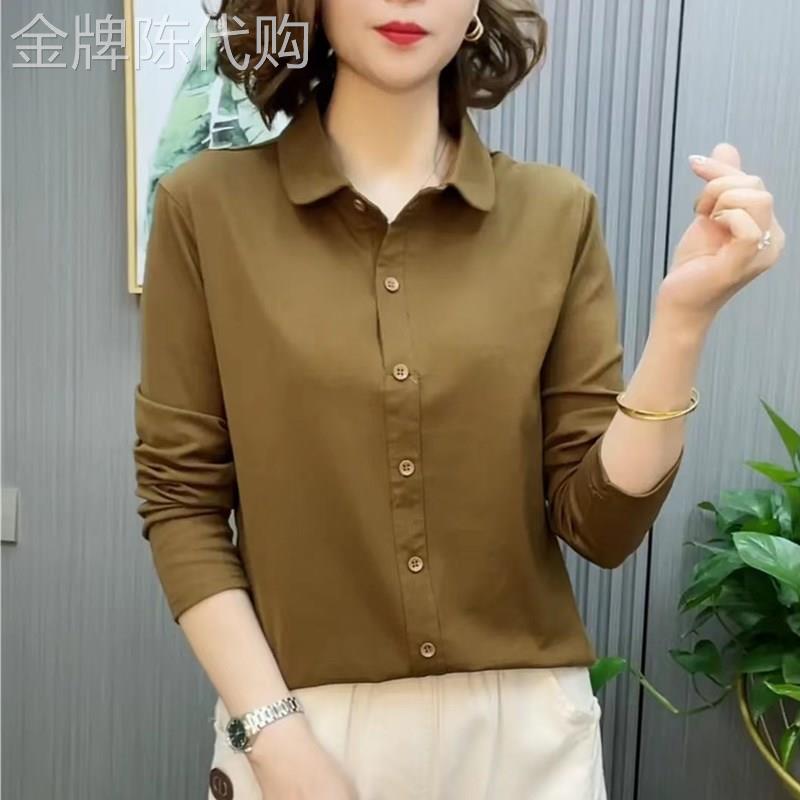 韩国中年女士时尚宽松T恤洋派减龄长袖上衣春季新款百搭套头长袖