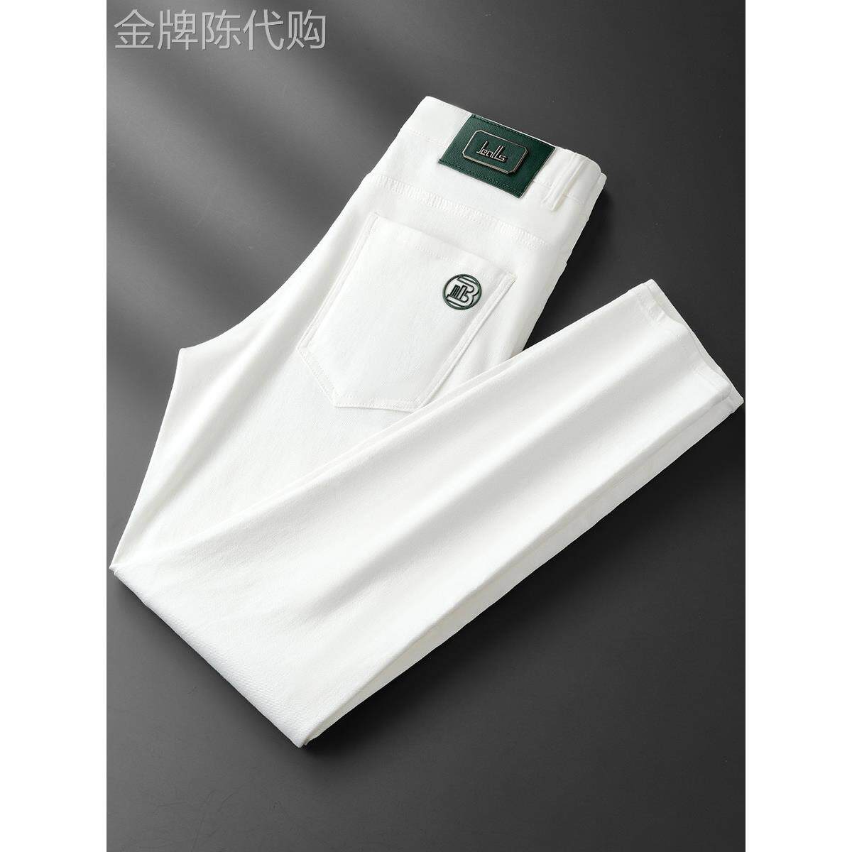 意大利高端三防白色牛仔裤男2025秋冬新款修身小脚弹力加绒厚长裤