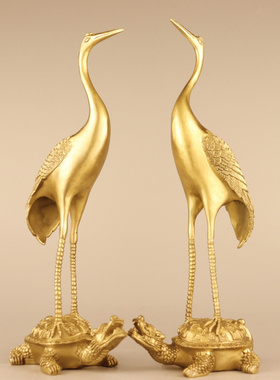 铜中式客厅龟鹤延年乌龟仙鹤摆件