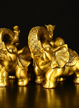 黄铜招财中式客厅大象摆件一对