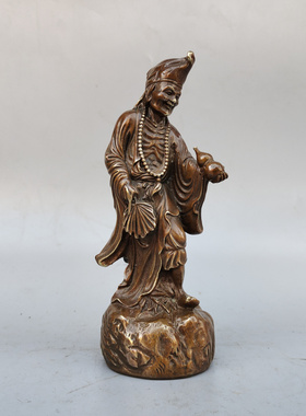 黄铜家居降龙罗汉济公铜像摆件