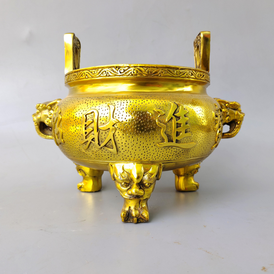 铜香炉摆件家居室内佛堂中式香炉有求必应三足龙头圆香炉铜炉用品