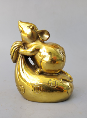 铜鼠招财黄金袋金钱布袋老鼠摆件