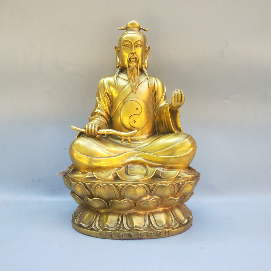 风水祖师爷杨筠松铜像摆件大号莲花坐像高30公分家居中式桌面供奉