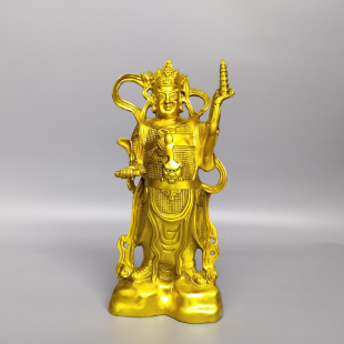 李天王铜像摆件托塔李天王全身站像家居风水工艺品高30厘米李靖