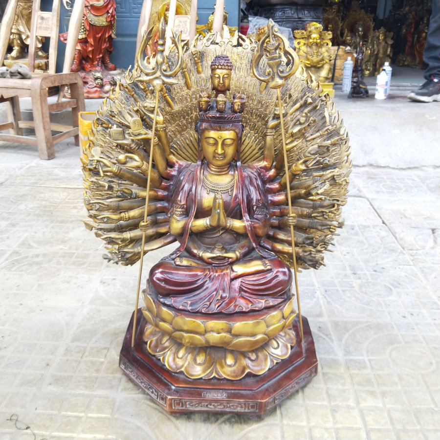 纯铜千手千臂观音日月菩萨铜佛像摆件铜大号高50公分仿古家居供奉