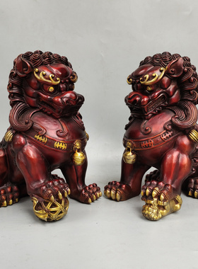 黄铜招财现代客厅北京狮一对摆件