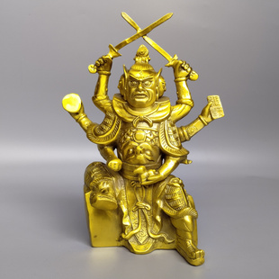 铜马王爷铜像摆件黄铜火德真君三头六臂铜像三只眼火神爷家居神像