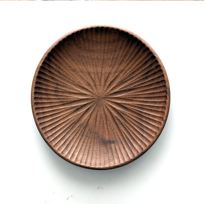 黑胡桃创意日式木碟子干果零食盘圆形木盘整木方S形托盘实木三角