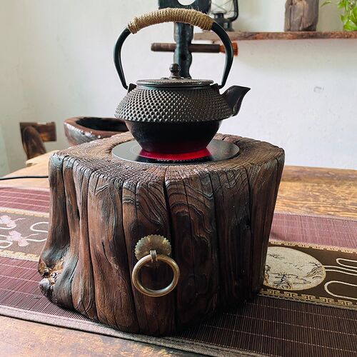 木桩电陶炉煮茶炉k煮茶器温茶诧寂风复古小围炉山西罐罐茶榆木摆
