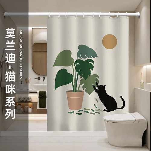 民宿插画风浴帘防水防霉卫生间加厚隔断挂帘N浴室洗澡挡水帘免打