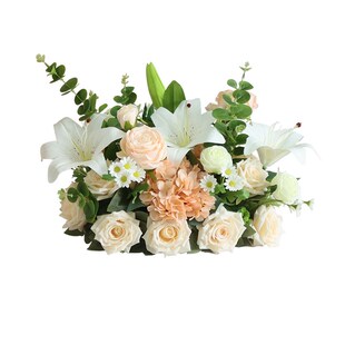 酒店圆桌中间摆花百合玫瑰仿真花装饰花饭店餐桌转盘W桌面摆设花