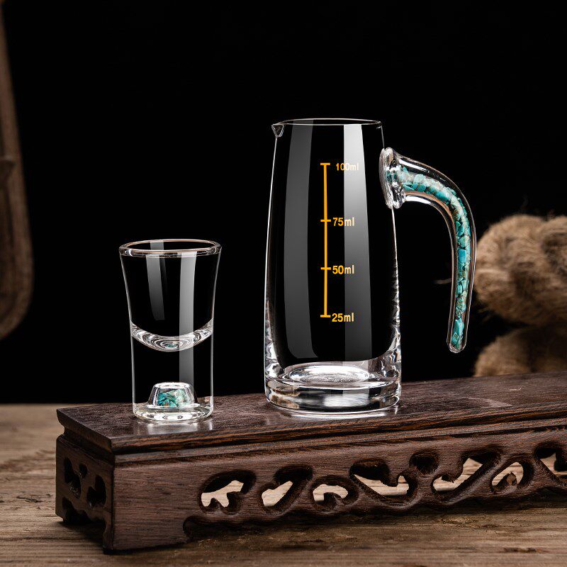 轻奢高档水晶玻璃白n酒杯套装分酒器家用绿松石一口小酒杯中式酒