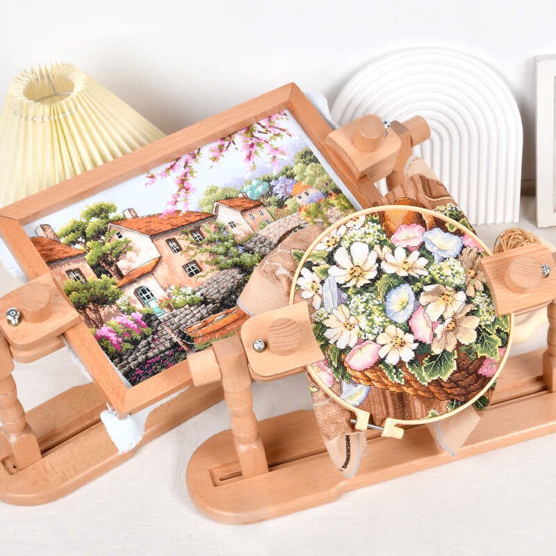 榉木十字绣c棚架可调绣花架实木立式可调节绣框架子绣花法式固定