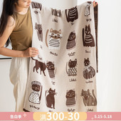 猫咪派对纱布浴巾家用o纯棉儿童柔软可爱洗澡加大毛巾裹巾浴室吸