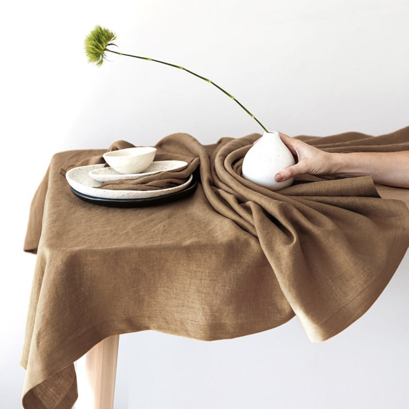 亚麻桌布布艺纯i色棉麻ins长方形书桌餐桌台布ins风简约桌垫野餐