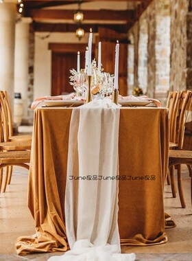 欧式秋日金黄丝绒桌布复古客厅长条茶歇桌面布置S茶几斗柜背景垫