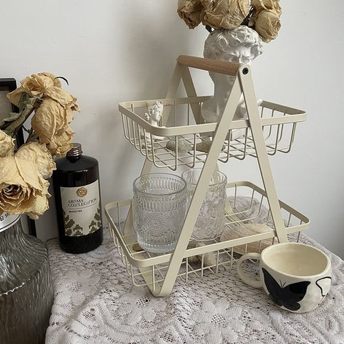 南岛宝社[奶白提篮]ins博主奶油风厨房客厅奶杯子V两层桌面置物架