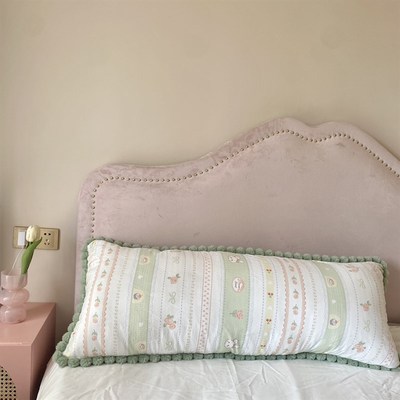 全棉双层纱毛球球花边靠背v床头大靠枕公主风卧室长靠垫榻榻米软