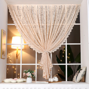 法式 蕾丝白色纱帘窗帘客厅阳台飘窗小窗户隔断帘简易免打孔安装