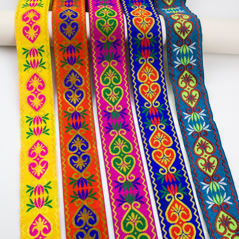 5公分刺绣少数民族花边织带 双桃心服装舞蹈袖口领口辅料苗绣装饰