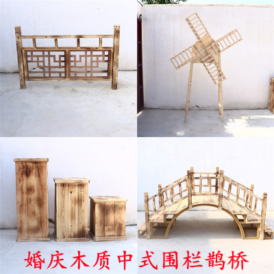 新款婚庆道具新中式木质栅栏木桥婚礼布置实木罗马柱路引鹊桥围栏