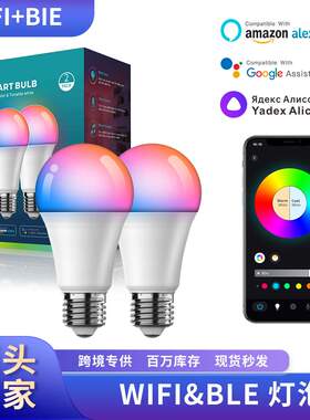 TEMU跨境9/10W五路厂家WiF智能i灯泡七彩alexaGoogle语音控制套装