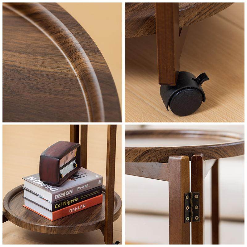 移棋TXY牌室茶水功茶几动实圆木茶桌形客厅家用带轮多能茶车简约