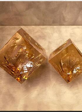 现代极轻简奢透明凹烟灰色圆ESQ正方体K高9水晶魔方形几何装饰品