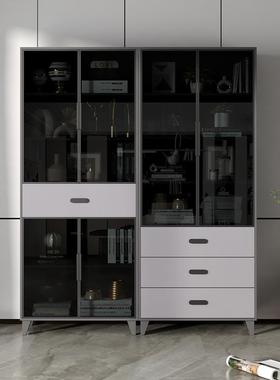 书柜简书架现代约物柜置物架办LCV公室书组合橱客厅轻奢储玻璃门