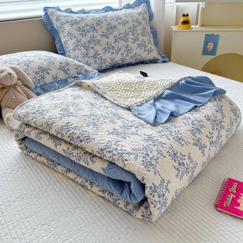 A类小米清新夹件棉床盖单榻榻盖防炕滑绗FWF缝床单款三件套四季通