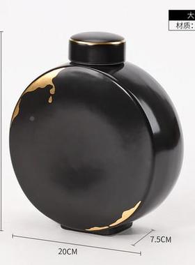 新中式黑色陶瓷罐摆件样厅板柜售房茶JHS室客酒玄关酒店楼部软装