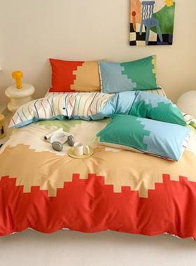 全棉通数大版CC码花四件套单人双人儿童纯印棉卡床单款床笠款套件